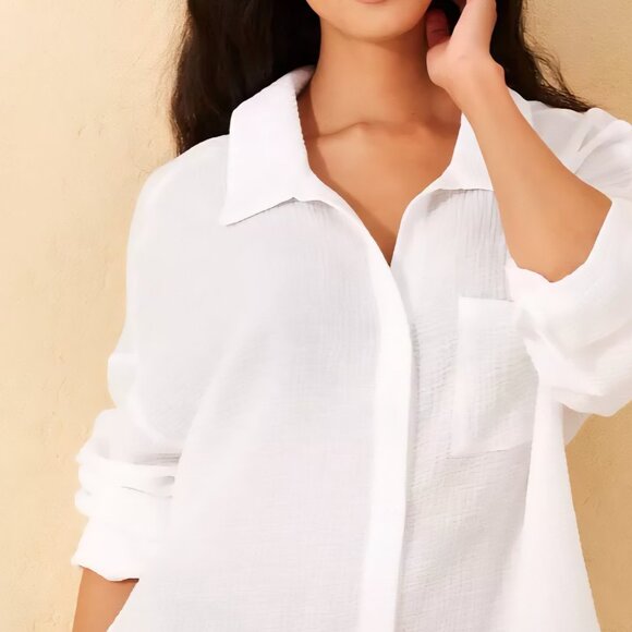 Shade & Shore White Gauze Muslin Swim Shirt XL - Picture 1 of 9